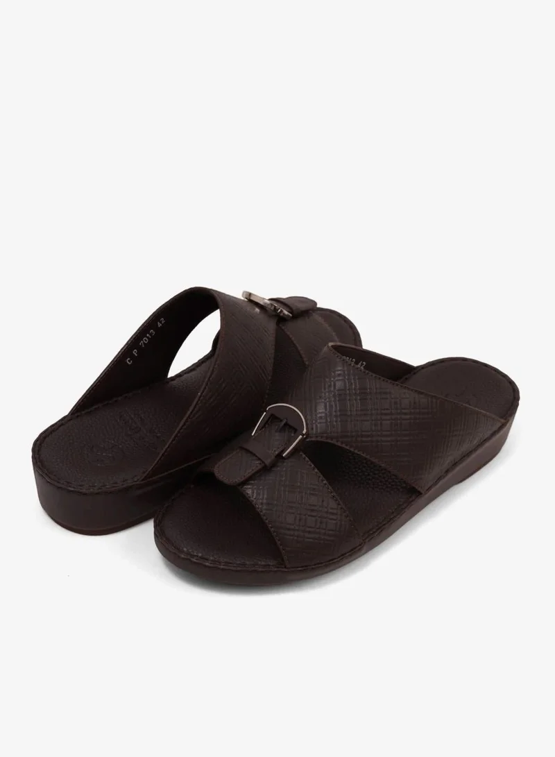 Comfort Plus COMFORT PLUS MEN'S CUSHIONED LEATHER SLIP-ON SANDALS BROWN